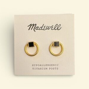 Madewell Gold Hoops with Black Square Accent